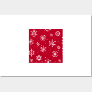 Christmas Folk Snowflakes V2 Red Posters and Art